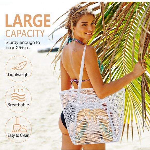 Mesh Large Tote-White - Picture 2 of 5